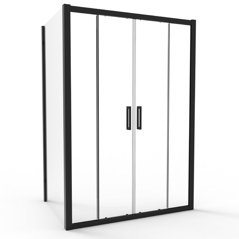 Stainless Steel, Matte Black Color, Double Sliding Door With Side Panel