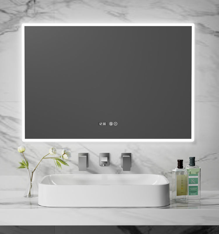 Smart LED Bathroom Mirror with Anti-Fog Function, Time & Temperature Display, Stepless Dimming, Waterproof Design, Dual-Touch Control, 3000K~6000K Color Temperature, a Customizable Dimensions & Funct
